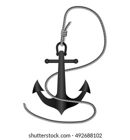 Anchor tied with rope, 3d vector design