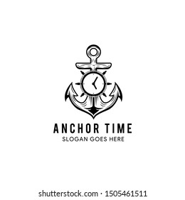 anchor time logo design template. flat black color. 