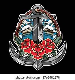 anchor traditional tattoo design vector