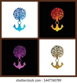 Anchor with tree logo icon design vector