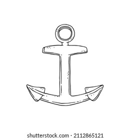 anchor vector black white doodle sketch isolated illustration.