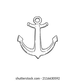 anchor vector black white doodle sketch isolated illustration.