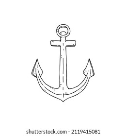 anchor vector black white doodle sketch isolated illustration.