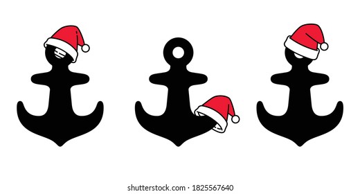 Anchor vector christmas santa claus hat icon logo helm boat symbol pirate Nautical maritime simple cartoon illustration graphic doodle design