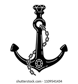 Anchor vector helm boat pirate logo icon diamond gem nautical maritime illustration symbol