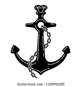 Anchor vector helm logo icon boat pirate diamond gem nautical maritime illustration symbol