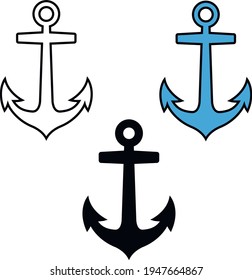 Anchor vector icon, Boat, ship anchor flat vector logo 3 variants