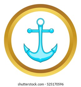 Anchor vector icon in golden circle, cartoon style isolated on white background