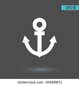 Anchor vector icon. Graphic symbol for web design, logo. White glyph on a gray background. Isolated sign.