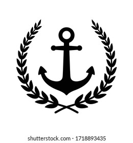 Anchor vector icon Laurel Wreath logo boat symbol pirate helm Nautical maritime simple illustration graphic doodle design