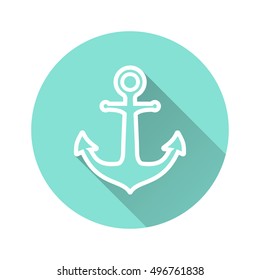Anchor vector icon with long shadow. White illustration isolated for graphic and web design.