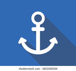 Anchor vector icon on blue background. Modern flat icon with long shadow effect EPS8.