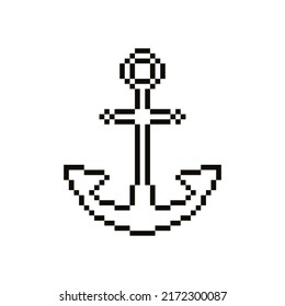 Anchor vector icon. Pixel art. 8 bit logo. eps10