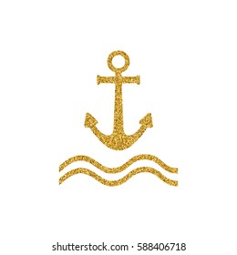 Anchor vector icon. Poster design with nautical theme. Gold glitter design element.