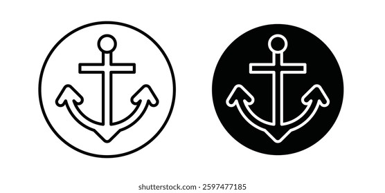 Anchor vector icon set black filled and outlined style.