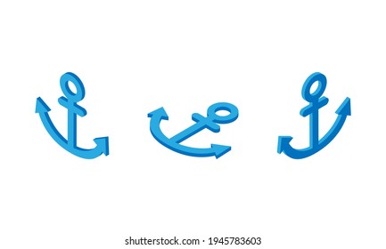 Anchor vector icon set in isometric style. Anchor symbol isolated on white background Vector EPS 10