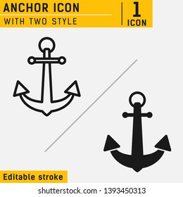 Anchor vector icon with two style. Editable stroke