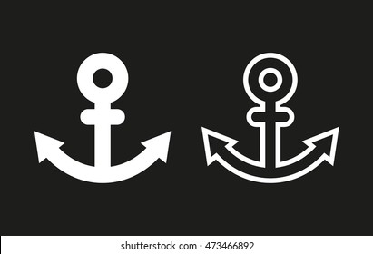 Anchor vector icon. White illustration isolated on black background for graphic and web design.