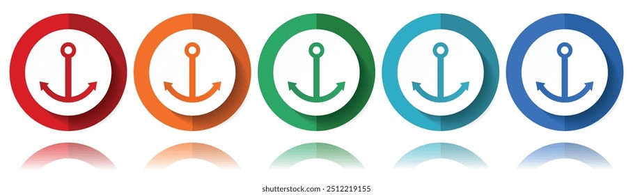 Anchor vector icons, flat icon set for logo design, webdesign and mobile applications, colorful web button collection in eps 10