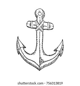 Anchor vector illustration. Doodle style. Design, print, logo, decor, textile, paper