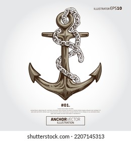 Anchor Vector Illustration.  Highly detailed old metallic anchor. 