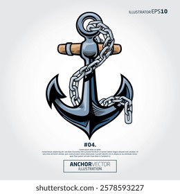 Anchor Vector Illustration. Anchor retro with chain. 