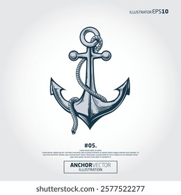 Anchor Vector Illustration. Anchor and Rope Engraving Style Vector.