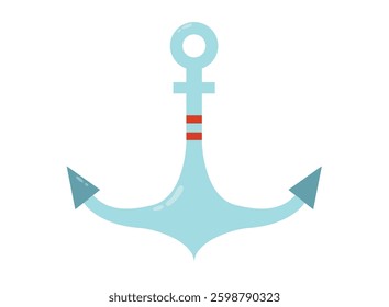 Anchor Vector Illustration. Simple Blue Design with Red Stripes in Subtle Colors on White Background