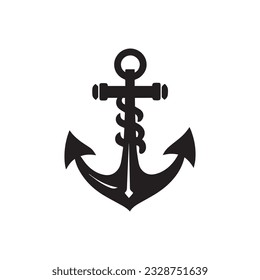 Anchor, vector illustration, vintage sea anchor with a rope, isolated in white background.