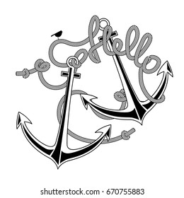 Anchor vector print  marine isolated