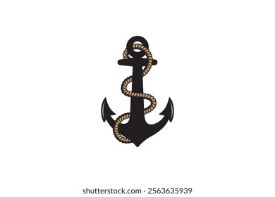 Anchor vector. Anchor with rope logo, Anchor with rope icon vector.