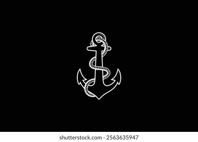 Anchor vector. Anchor with rope logo, Anchor with rope icon vector.