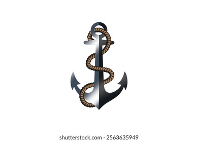 Anchor vector. Anchor with rope logo, Anchor with rope icon vector.