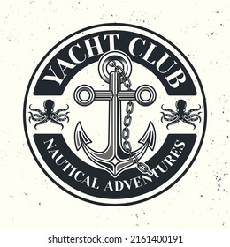 Anchor vector round emblem, label, badge or logo in monochrome vintage style isolated on light background