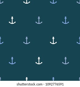 Anchor vector texture - simple illustration. Sparse seamless nautical background. Blue and white.