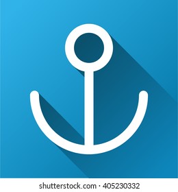 Anchor vector toolbar icon for software design. Style is a white symbol on a square blue background with gradient long shadow.