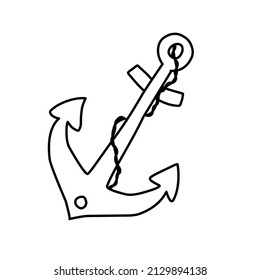 Anker des Schiffes zum Festmachen. Das Symbol des Tourismus und der Erholung auf See, Ozean, Wasser. Vektorliniensymbol. Bearbeitbarer Strich. Doodle-Stil