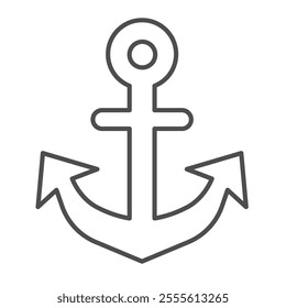 Anchor for vessel thin line icon, marine port concept. Vector graphics. Ship sea anchoring, heavy anchor sign on white background, outline style icon for mobile or web design