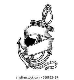 Anchor Vintage drawing Isolated. Vector Illustration