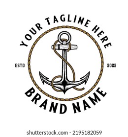 logotipo de diseño vectorial de emblema vintage de anclaje. concepto de icono de ancla para la empresa de construcción o relacionada con el mar