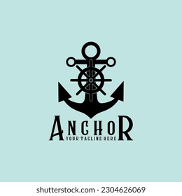 anchor vintage retro minimalist logo vector illustration design