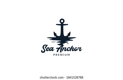 anchor with water sea silhouette logo vector icon illustration 