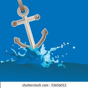 Anchor In Water - Vector Illustration