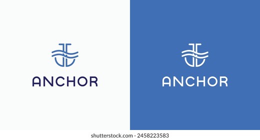 Anchor and water wave shape vector logo design with modern, simple, clean and abstract style.