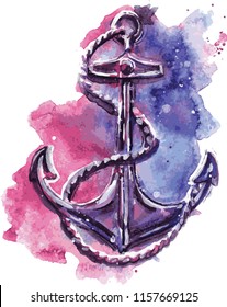 Anchor watercolor vector red violet