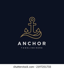 Anchor Wave Boat Ship Marine Navy Nautical logo design	