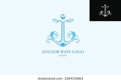 anchor wave logo design is a logo design that illustrates a ship's anchor combined with elements of waves from water, for logos of shipping, cargo, cruise ship tour companies, etc.
