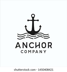 anchor wave logo silhouette marine company illustration vector icon