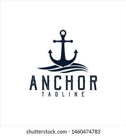 anchor wave logo silhouette marine company illustration vector download