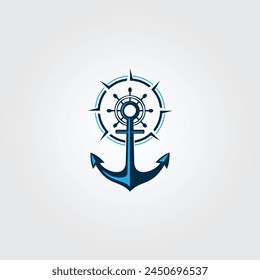 An anchor and wheel logo design, embodying the spirit of boating and maritime exploration